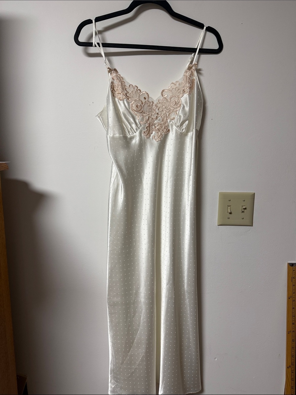 Linea Donatella Ivory Satin Slip with Beige Lace Trim